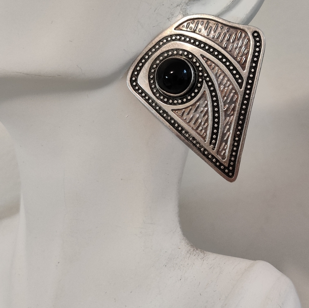 Vintage Southwestern Artisan Earrings Sterling Silver 925 Onyx